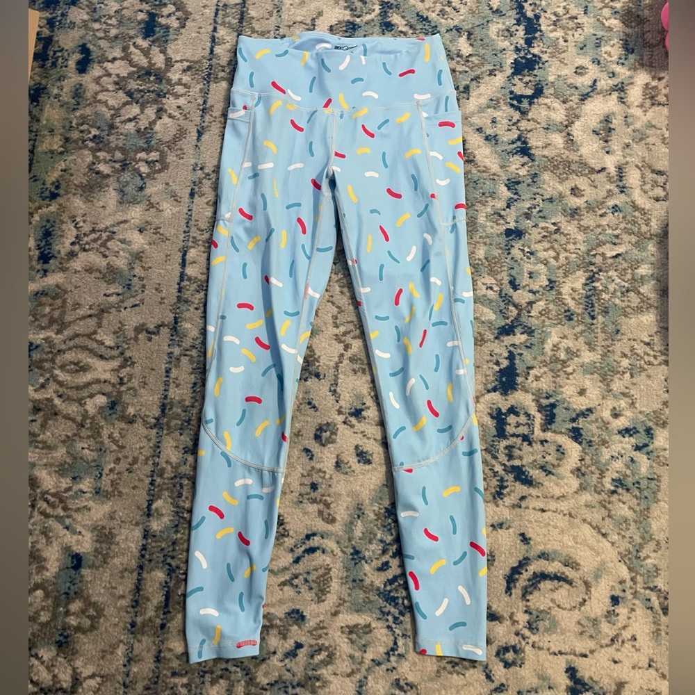 Feed me Fight me blue donut sprinkle leggings